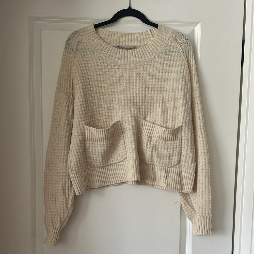 Everlane Cream Waffle Knit Crew Neck Sweater